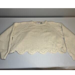 Vintage Pinwheels Ramie Cotton Off Shoulder Crochet Trim Sweater Cottagecore L